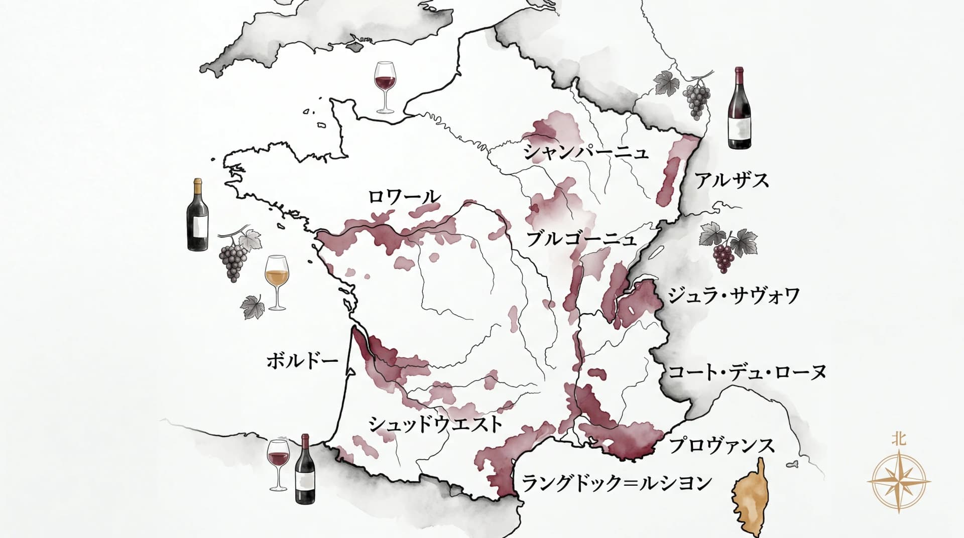 フランスワインの主要10地方地図