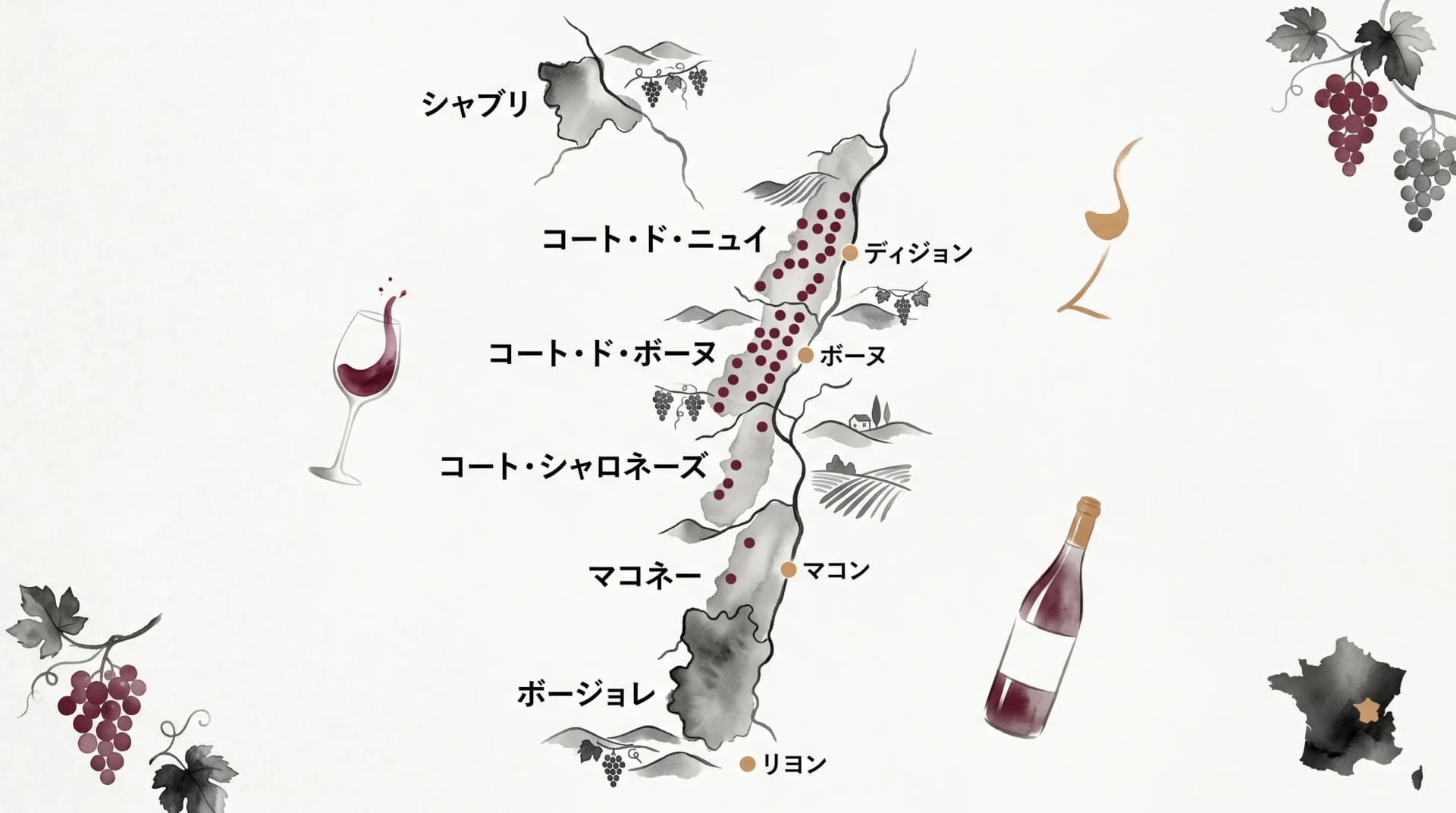 ブルゴーニュ+ボージョレのAOC地図