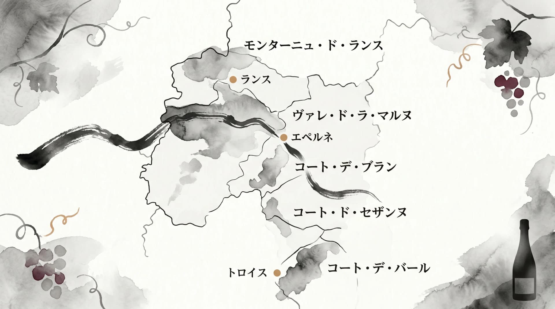 シャンパーニュ地方のAOC地図