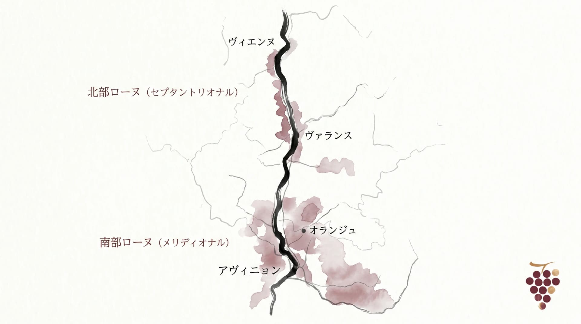 コート・デュ・ローヌ地方のAOC地図