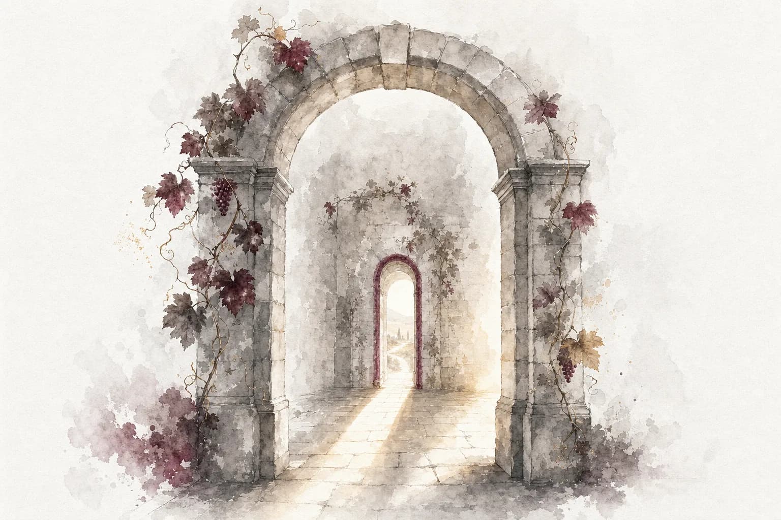 ソムリエ試験の一次・二次・三次という3つの関門を、順に狭くなる門のイメージで描いた図。二次の門がとくに狭く描かれている