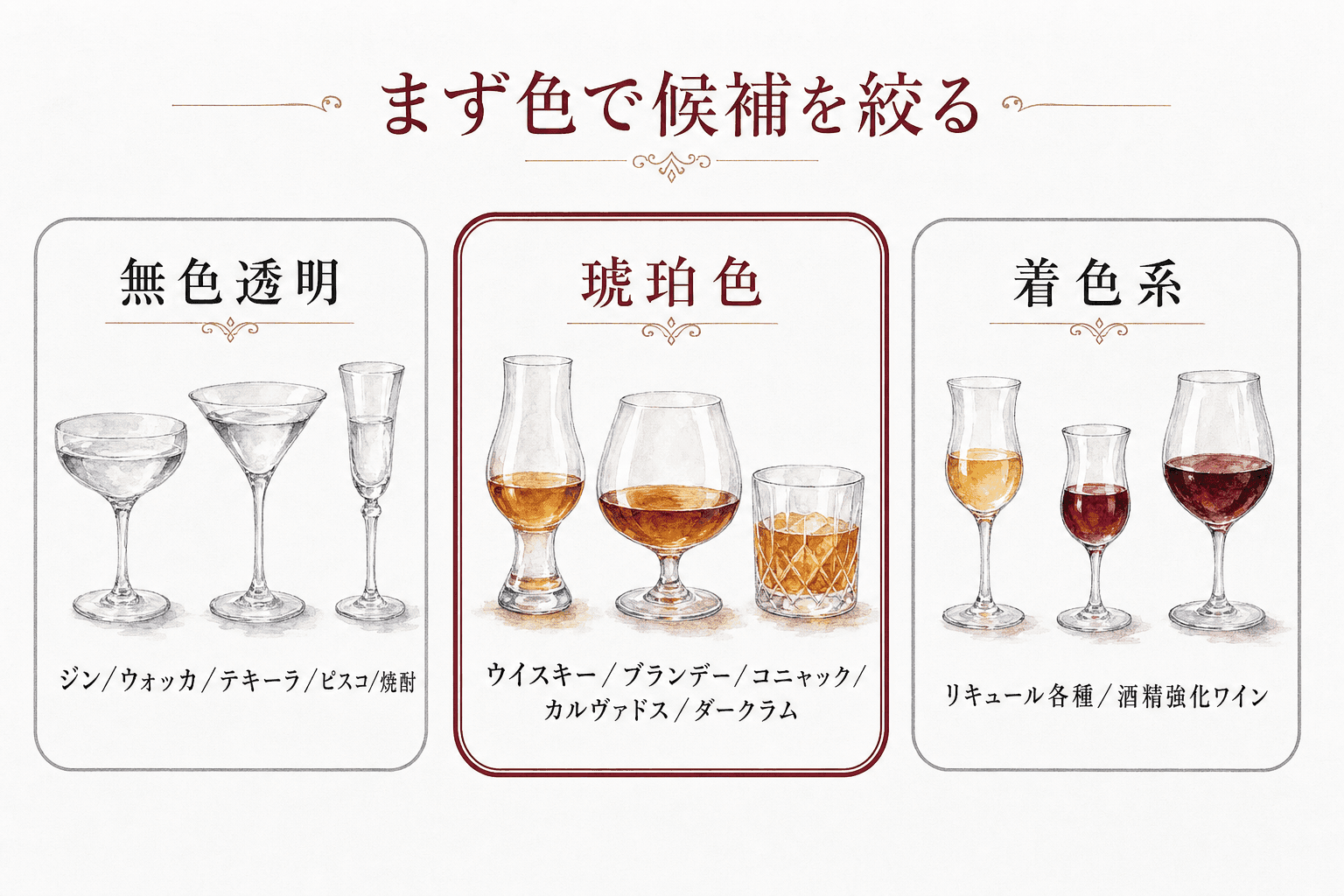 ワイン以外の酒類の色による3分類