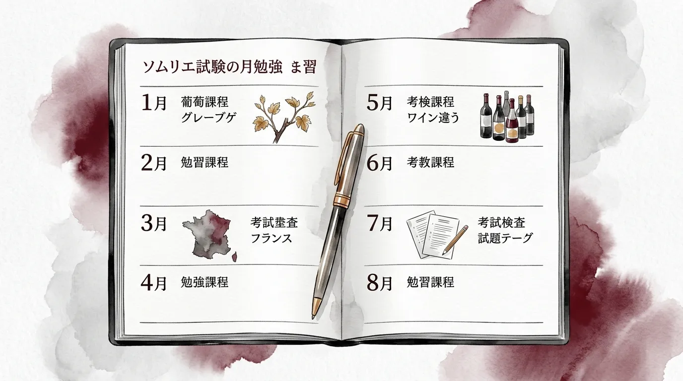 ソムリエ試験の月別学習スケジュールのイメージ